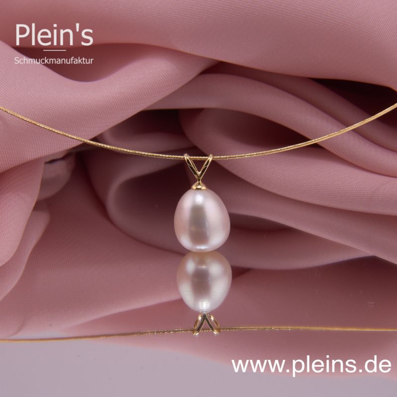 Perle weiß, 585 Gelbgold